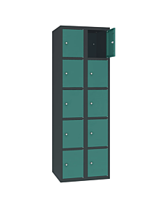 Metalen locker met 10 vakken - H.180 x B.60 cm Antracietgrijs (RAL7016) Mintturquoise (RAL6033)