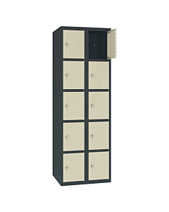 Metalen locker met 10 vakken - H.180 x B.60 cm Antracietgrijs (RAL7016) Kiezelgrijs (RAL7032)