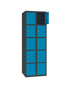 Metalen locker met 10 vakken - H.180 x B.60 cm Antracietgrijs (RAL7016) Lichtblauw (RAL5012)