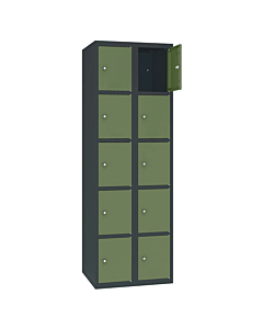 Metalen locker met 10 vakken - H.180 x B.60 cm Antracietgrijs (RAL7016) Resedagroen (RAL6011)