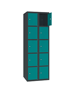 Metalen locker met 10 vakken - H.180 x B.60 cm Antracietgrijs (RAL7016) Turkooisblauw (RAL5018)
