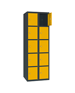 Metalen locker met 10 vakken - H.180 x B.60 cm Antracietgrijs (RAL7016) Verkeersgeel (RAL1023)