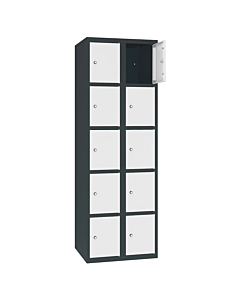 Metalen locker met 10 vakken - H.180 x B.60 cm Antracietgrijs (RAL7016) Zuiver wit (RAL9010)