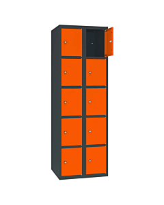 Metalen locker met 10 vakken - H.180 x B.60 cm Antracietgrijs (RAL7016) Zuiver oranje (RAL2004)