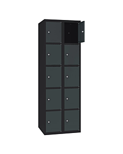 Metalen locker met 10 vakken - H.180 x B.60 cm Gitzwart (RAL9005) Antracietgrijs (RAL7016)