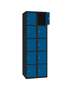 Metalen locker met 10 vakken - H.180 x B.60 cm Gitzwart (RAL9005) Gentiaanblauw (RAL5010)