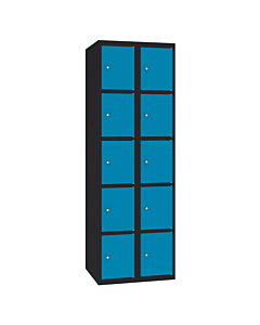 Metalen locker met 10 vakken - H.180 x B.60 cm Gitzwart (RAL9005) Lichtblauw (RAL5012)