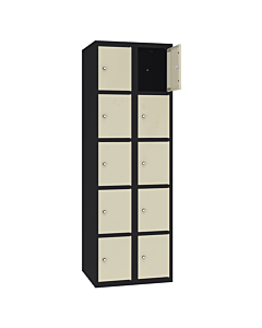 Metalen locker met 10 vakken - H.180 x B.60 cm Gitzwart (RAL9005) Kiezelgrijs (RAL7032)