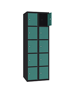 Metalen locker met 10 vakken - H.180 x B.60 cm Gitzwart (RAL9005) Mintturquoise (RAL6033)