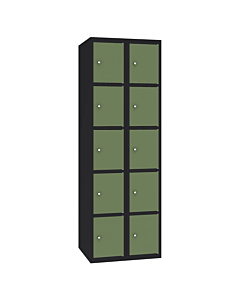 Metalen locker met 10 vakken - H.180 x B.60 cm Gitzwart (RAL9005) Resedagroen (RAL6011)