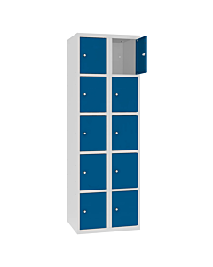 Metalen locker met 10 vakken - H.180 x B.60 cm Lichtgrijs (RAL7035) Gentiaanblauw (RAL5010)