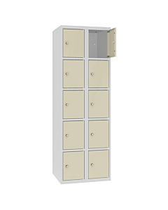 Metalen locker met 10 vakken - H.180 x B.60 cm Lichtgrijs (RAL7035) Kiezelgrijs (RAL7032)