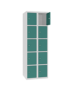 Metalen locker met 10 vakken - H.180 x B.60 cm Lichtgrijs (RAL7035) Mintturquoise (RAL6033)