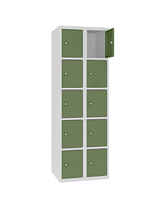 Metalen locker met 10 vakken - H.180 x B.60 cm Lichtgrijs (RAL7035) Resedagroen (RAL6011)