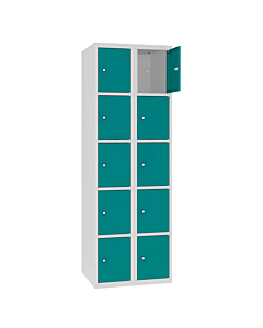 Metalen locker met 10 vakken - H.180 x B.60 cm Lichtgrijs (RAL7035) Turkooisblauw (RAL5018)