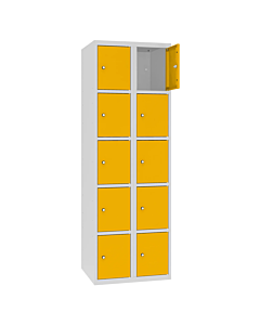 Metalen locker met 10 vakken - H.180 x B.60 cm Lichtgrijs (RAL7035) Verkeersgeel (RAL1023)