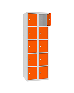 Metalen locker met 10 vakken - H.180 x B.60 cm Lichtgrijs (RAL7035) Zuiver oranje (RAL2004)