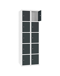 Metalen locker met 10 vakken - H.180 x B.60 cm Zuiver wit (RAL9010) Antracietgrijs (RAL7016)