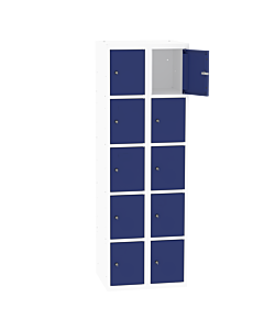 Metalen locker met 10 vakken - H.180 x B.60 cm Zuiver wit (RAL9010) Gentiaanblauw (RAL5010)