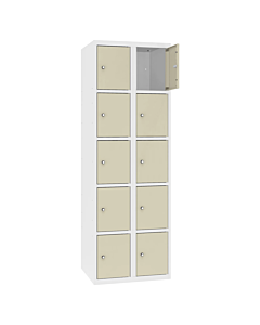 Metalen locker met 10 vakken - H.180 x B.60 cm Zuiver wit (RAL9010) Kiezelgrijs (RAL7032)