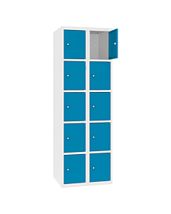 Metalen locker met 10 vakken - H.180 x B.60 cm Zuiver wit (RAL9010) Lichtblauw (RAL5012)