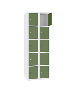 Metalen locker met 10 vakken - H.180 x B.60 cm Zuiver wit (RAL9010) Resedagroen (RAL6011)