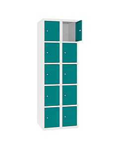 Metalen locker met 10 vakken - H.180 x B.60 cm Zuiver wit (RAL9010) Turkooisblauw (RAL5018)