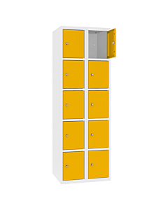 Metalen locker met 10 vakken - H.180 x B.60 cm Zuiver wit (RAL9010) Verkeersgeel (RAL1023)