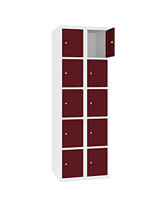 Metalen locker met 10 vakken - H.180 x B.60 cm Zuiver wit (RAL9010) Wijnrood (RAL3005)