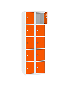 Metalen locker met 10 vakken - H.180 x B.60 cm Zuiver wit (RAL9010) Zuiver oranje (RAL2004)