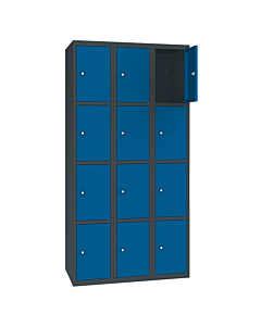 Metalen locker met 12 vakken - H.180 x B.90 cm Antracietgrijs (RAL7016) Gentiaanblauw (RAL5010)