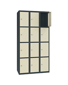 Metalen locker met 12 vakken - H.180 x B.90 cm Antracietgrijs (RAL7016) Kiezelgrijs (RAL7032)
