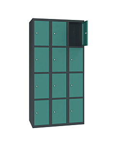 Metalen locker met 12 vakken - H.180 x B.90 cm Antracietgrijs (RAL7016) Mintturquoise (RAL6033)