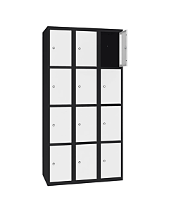 Metalen locker met 12 vakken - H.180 x B.90 cm Gitzwart (RAL9005) Zuiver wit (RAL9010)