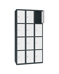 Metalen locker met 12 vakken - H.180 x B.90 cm Antracietgrijs (RAL7016) Zuiver wit (RAL9010)