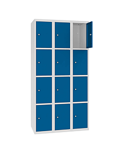 Metalen locker met 12 vakken - H.180 x B.90 cm Lichtgrijs (RAL7035) Gentiaanblauw (RAL5010)