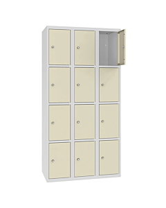 Metalen locker met 12 vakken - H.180 x B.90 cm Lichtgrijs (RAL7035) Kiezelgrijs (RAL7032)