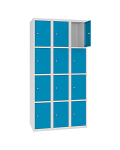 Metalen locker met 12 vakken - H.180 x B.90 cm Lichtgrijs (RAL7035) Lichtblauw (RAL5012)