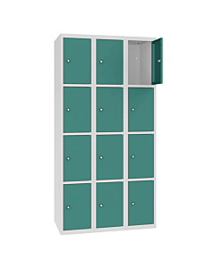 Metalen locker met 12 vakken - H.180 x B.90 cm Lichtgrijs (RAL7035) Mintturquoise (RAL6033)