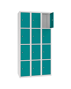 Metalen locker met 12 vakken - H.180 x B.90 cm Lichtgrijs (RAL7035) Turkooisblauw (RAL5018)