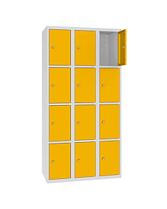 Metalen locker met 12 vakken - H.180 x B.90 cm Lichtgrijs (RAL7035) Verkeersgeel (RAL1023)