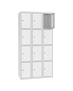 Metalen locker met 12 vakken - H.180 x B.90 cm Lichtgrijs (RAL7035) Zuiver wit (RAL9010)