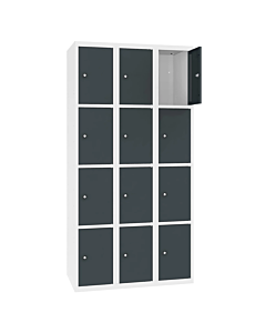 Metalen locker met 12 vakken - H.180 x B.90 cm Zuiver wit (RAL9010) Antracietgrijs (RAL7016)