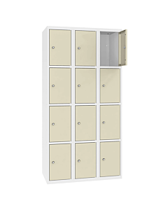 Metalen locker met 12 vakken - H.180 x B.90 cm Zuiver wit (RAL9010) Kiezelgrijs (RAL7032)