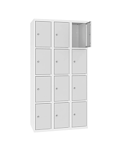 Metalen locker met 12 vakken - H.180 x B.90 cm Zuiver wit (RAL9010) Lichtgrijs (RAL7035)
