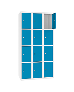 Metalen locker met 12 vakken - H.180 x B.90 cm Zuiver wit (RAL9010) Lichtblauw (RAL5012)
