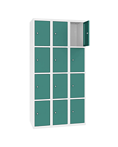 Metalen locker met 12 vakken - H.180 x B.90 cm Zuiver wit (RAL9010) Mintturquoise (RAL6033)