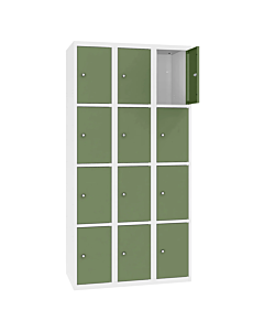 Metalen locker met 12 vakken - H.180 x B.90 cm Zuiver wit (RAL9010) Resedagroen (RAL6011)