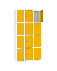 Metalen locker met 12 vakken - H.180 x B.90 cm Zuiver wit (RAL9010) Verkeersgeel (RAL1023)