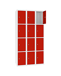 Metalen locker met 12 vakken - H.180 x B.90 cm Zuiver wit (RAL9010) Verkeersrood (RAL3020)